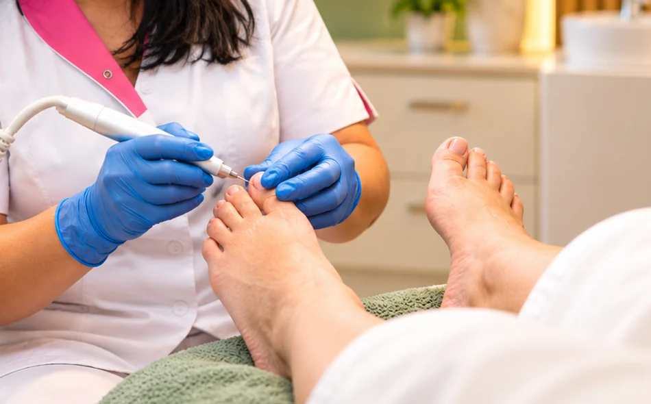 Detail van een zorgvuldige pedicurebehandeling